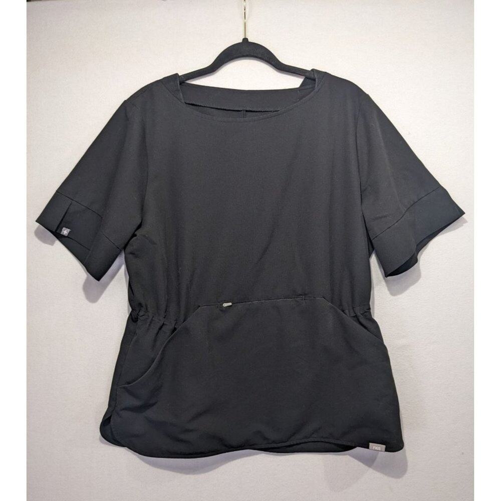 FIGS Scrub Top Women's Size XL Black Remera Kangaroo Pocket Medical Hospital